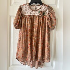 Bonnie Jean Brown Floral Dress with Lace